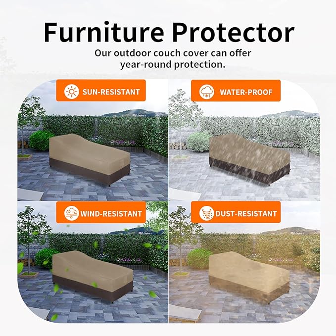 Easy-Going Waterproof Outdoor Chaise Lounge Cover, Heavy Duty Patio Lounge Chair Cover, Windproof Outdoor Furniture Cover with Air Vent 1 Pack-84Wx34Dx32H inch, Camel/Dark Brown