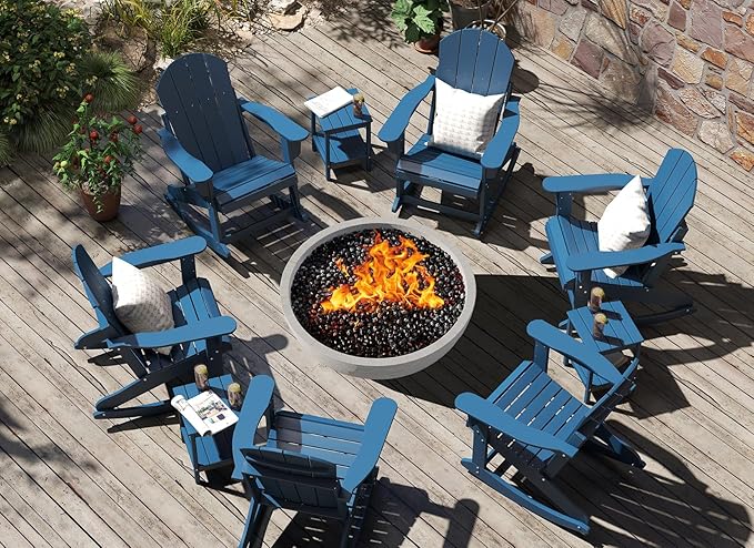 GREENVINES Adirondack-Rocking-Chairs | Set of 2 | HDPE Plastic | Porch Rocker Chair | for Outdoor Patio Deck | Weatherproof | Blue