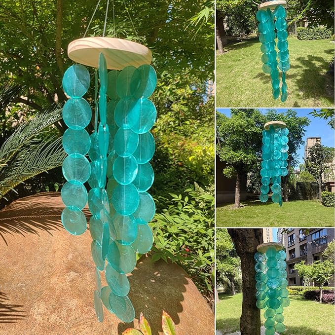 Handmade Colored Capiz Shells Windchimes Coastal Type Decoration for Indoor and Outdoor Use Garden Decoration