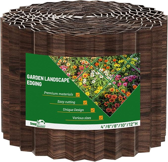 SnugNiture Corrugated Metal Garden Edging,4" x 10' Sturdy Lawn Edging Border,Landscape Edging Border for Lawn, Flower Bed,Garden and Yard(Brown)