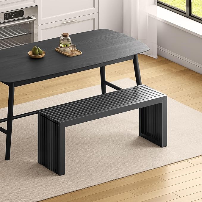 Bamboo Dining Bench, 35-inch Sleek Design Entryway Shoe Rack Bench, Indoor Kitchen Table Bench, Waterproof Outdoor Bench, Black
