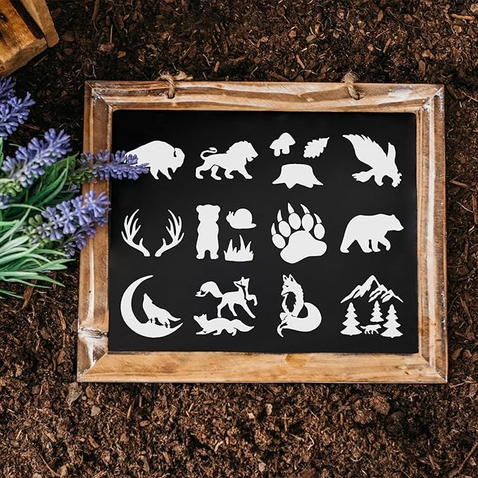 65 PCS 3 Inch Forest Animals Stencils, Wildlife Paint Stencils Reusable Templates for Painting on Wood, Wilderness Tree Stencil for House Canvas Wall Brick DIY Craft Decorations