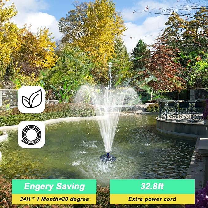 Electric Floating Pond Fountain Colorful LED Lights, Built-in Filter System, Waterfall Fountain Pump,32.8ft Power Cord, Day and Night Lighting, Energy Saving for Above Ground Pools