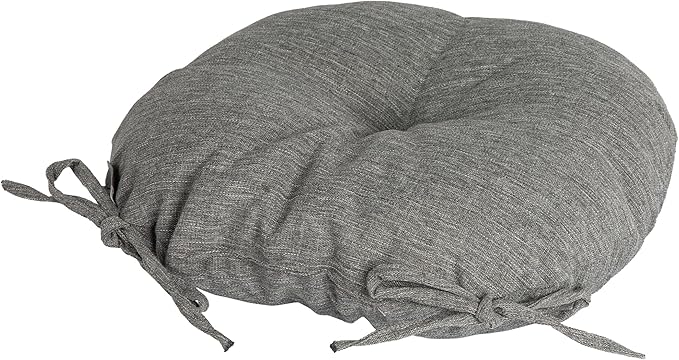 Magpie Fabrics Outdoor 15"x15"x4" Round Bistro Seat Cushions with Ties Set of 2, Tufted Waterproof Patio Floor Chair Pads for Home Garden Balcony Kitchen Office Porch, Heather Grey