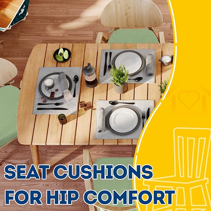 AAAAAcessories D-Shaped Chair Cushions, 2" Thick Dining Chair Pads with Ties and Removable, Machine-Washable Cover, 17" x 16", Set of 8, Pear Green