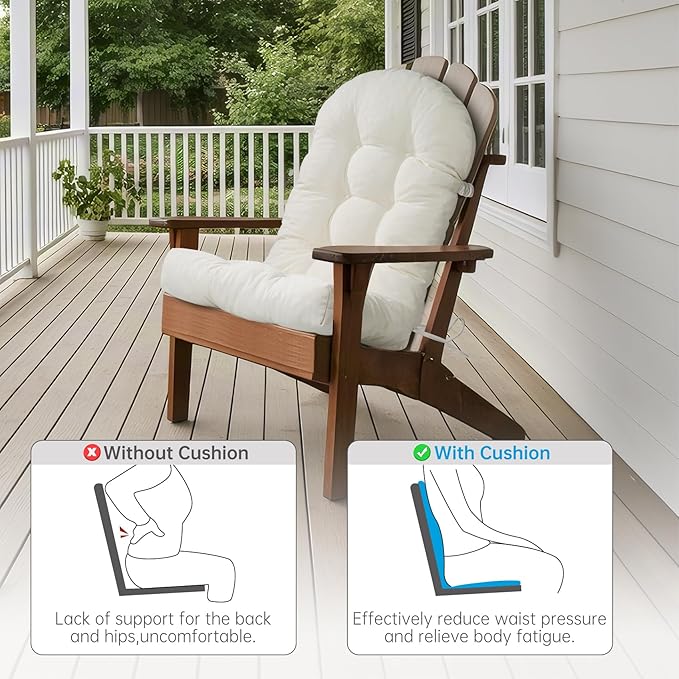 Rocking Chair Cushions Set - Non-Slip Adirondack Chair Cushions with Ties Indoor/Outdoor Rocking Chair Pad for Living Room, Bedroom, Balcony, Office