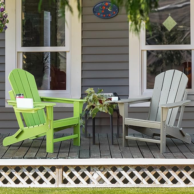 Adirondack Chair Set of 4, HDPE Folding Adirondack Chair with Multifunctional Cup Holder, Weather Resistant Fire Pit Chair for porches, patios, poolsides, Decks.