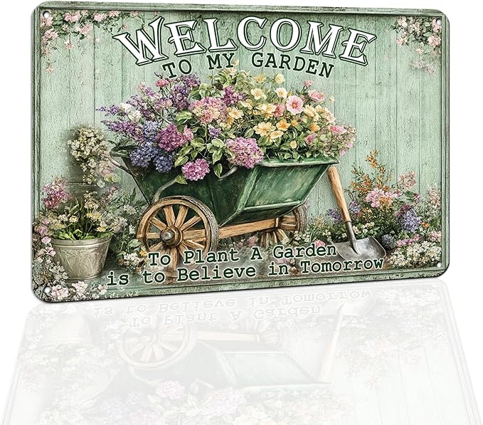 Funny Garden Metal Signs "Welcome to My Garden" Yard, Backyard, Patio Rustic Gardening Decor, 8 x 12 Inch