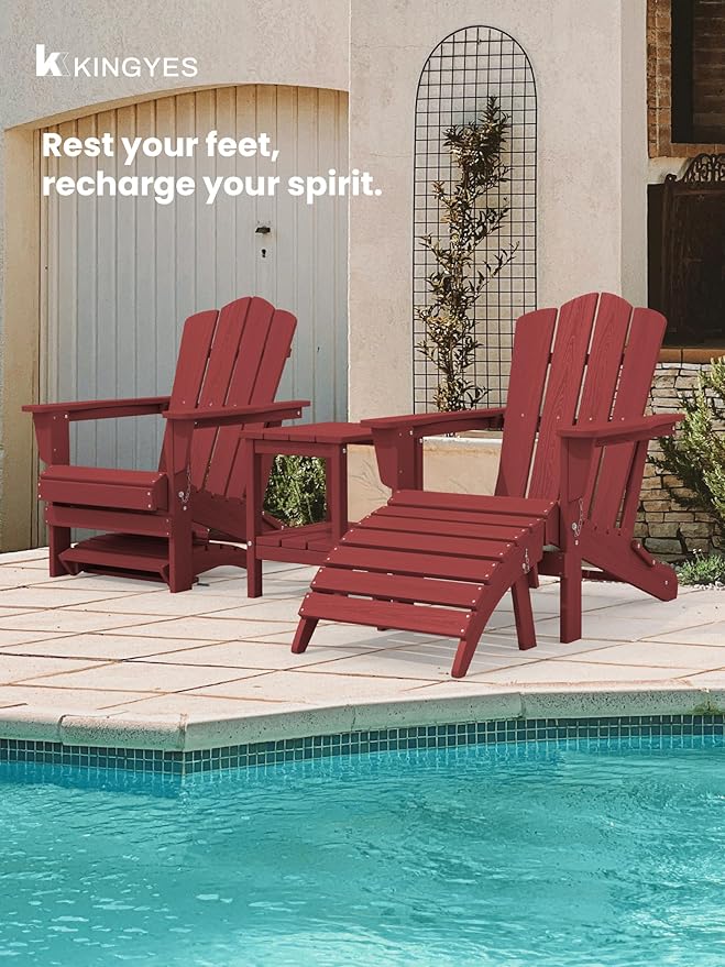 KINGYES Folding Adirondack Ottomans Set of 4 for Adirondack Chair, Red