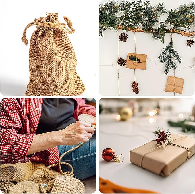 Natural Jute Twine 656ft 4mm,3Ply Twisted Thick Twine Rope Strong Jute String Roll for Crafts Gift Wrapping Gardening Home Decor Bundling Cat Scratching Post