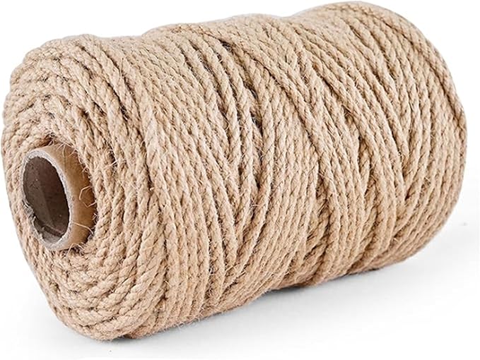 Natural Jute Rope 2mm 656ft - 3-Strand Brown Twine for Hang Tags, Lamp Shades, Weaving, Bottle Wrapping, Crafts & Gift Packaging