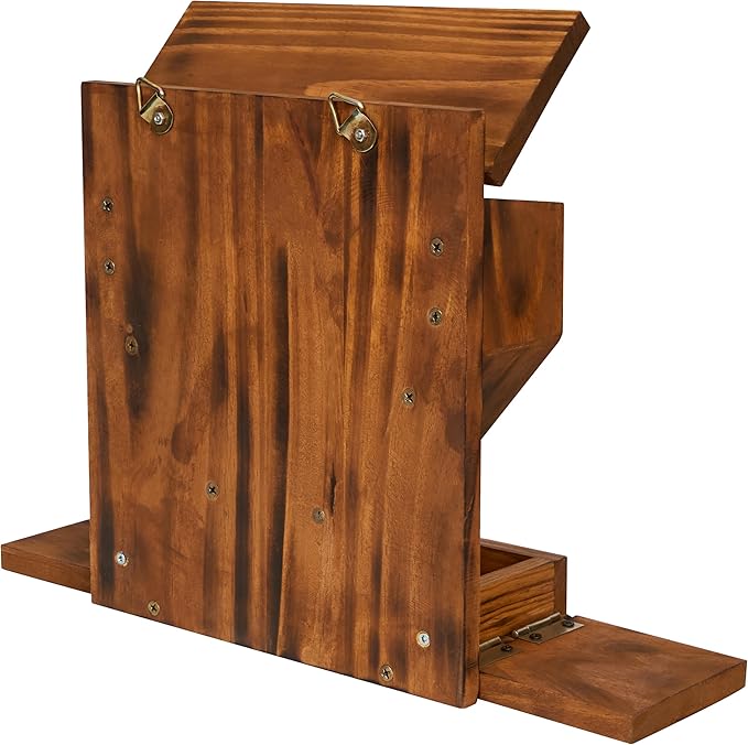 MIXUMON Wood Squirrel Feeder, Funnel Squirrel Feeders for Outside Winter, Wooden Chipmunk Feeder for Corn, Peanuts, Durable Box Easy to Fill with Removable Top Panel