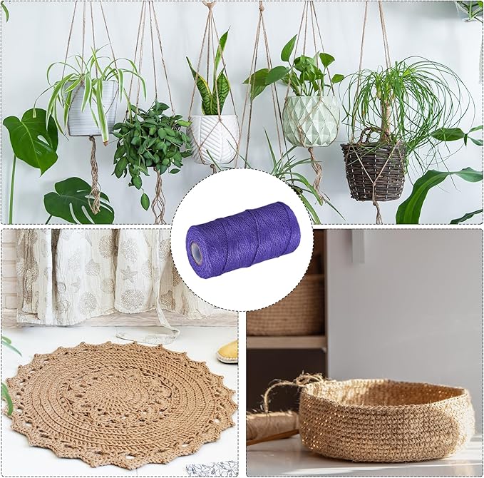 MECCANIXITY 328 Feet Garden Twine, 2mm Craft Jute Twine String Jute for Artwork, DIY Crafts, Gift Wrapping, Dark Purple