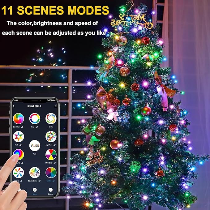 PMS Smart WiFi LED Christmas Lights, APP-Controlled RGB Fairy String Lights, Ideal for Xmas Tree, Garden, Home, Party, Halloween Festival Deco (33ft-100LED)