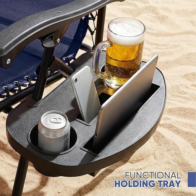 Magshion Zero Gravity Lounge Chairs with Canopy Set of 2, Outdoor Foldable Patio Reclining Chair, Adjustable Anti-Gravity Recliners with Headrest, Folding Lounger for Lawn Camping Beach, Navy Blue
