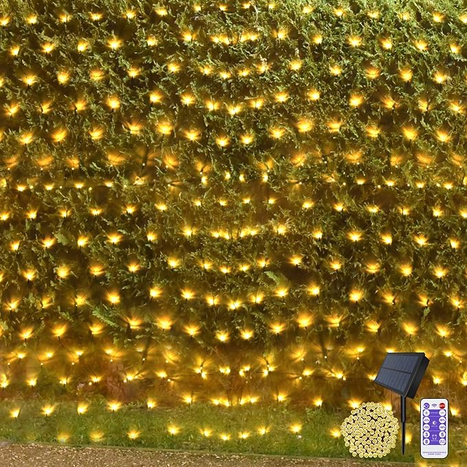 Net String Lights Solar Powered Outdoor Tree Light 15 x 5ft Mesh Light Garden Twinkle Light with Remote for Outdoor Lawn Yard Fence Indoor Decor(Warm White)