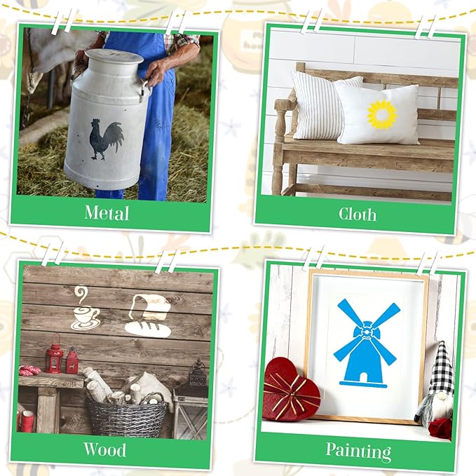 24 Pcs Farm Theme Stencil Set 8 x 8 Inch Plastic Drawing Painting Stencil Templates Animals Farmer House Stencils Reusable for Kids Painting on Wood Paper Scrapbook Wedding DIY Art Crafts