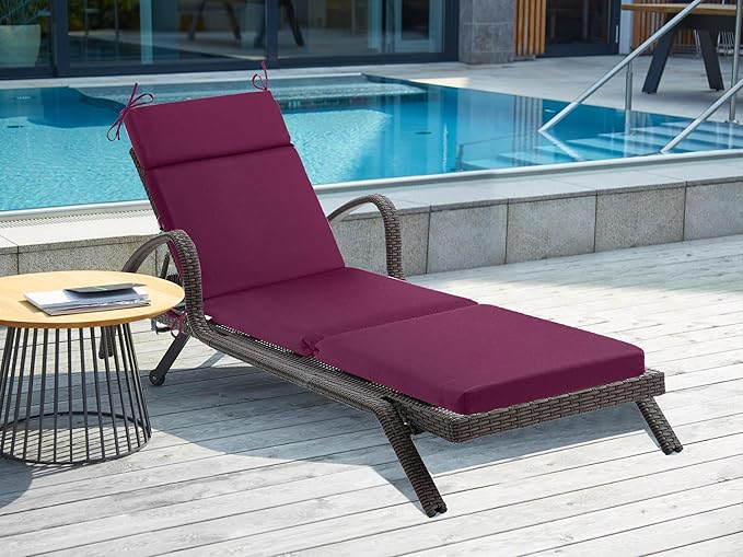 Outdoor Chasie Lounge Tufted Thick Cushion with Ties,Replacement Wicker Chair Cushion for Paito Fruniture,72x21x3inches,All Weather,Plum