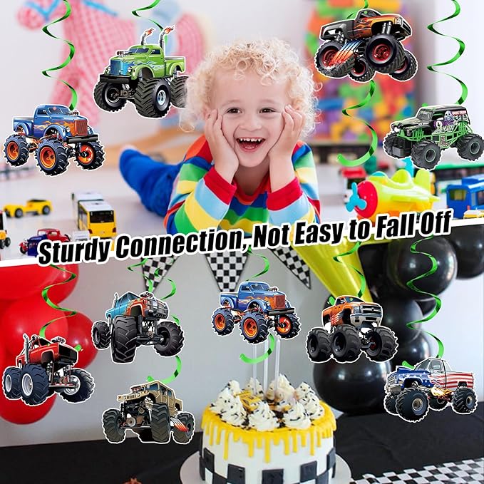 50 Pcs Monster Truck Birthday Hanging Decorations Monster Truck Birthday Party Hanging Decoration Racing Theme Party Supplies Decoration Suitable Decorations for Boys Girls Baby Children