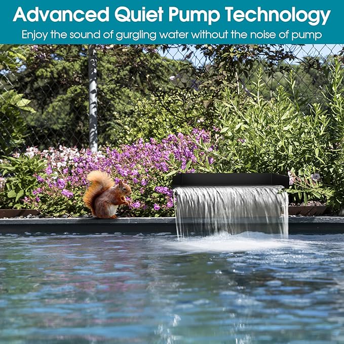 POPOSOAP 8Inch Pond Waterfall Spillway with Pump Kit, 304 Stainless Steel Pond Waterfall Box, Pond Spillway with 9.8FT Corrugated Tubing for Garden Waterfall Water Features-P42