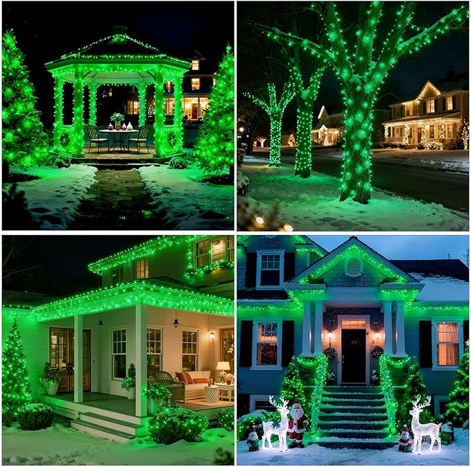SOLARBABY 4 Pack Solar Christmas Lights Outdoor,Total 146Ft 400 LED Solar String Lights Outdoor with 8 Modes,Waterproof Green Fairy Light for Outside Garden Patio Yard Xmas Tree Christmas Decoration