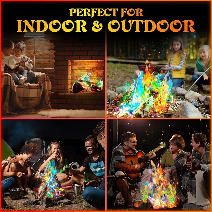 MEKER Fire Color Changing Packets - Fire Pit, Campfires, Outdoor Fireplaces, Bonfire - Fire Colorful Changing Fire - Perfect Fire Camping Accessories for Kids & Adults (24 Pack)