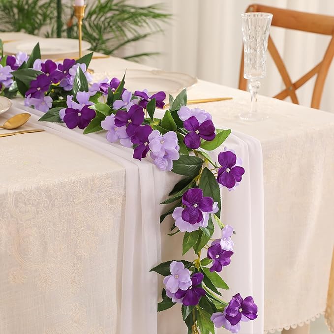Floweroyal 2 Pack Artificial Flower Garlands 15.8FT Fake Impatiens Vines Silk Flowers Hanging Impatien Ivy for Wedding Arch Party Home Garden Wall Decor (Purple)
