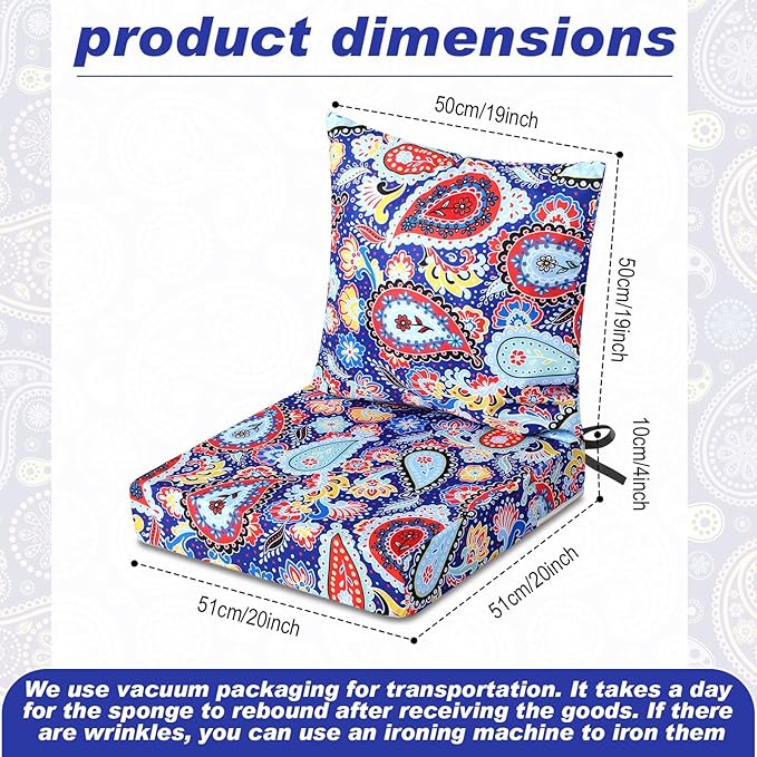 Hoteam 4 Set Outdoor Chair Patio Cushions Deep Seat Waterproof Chair Cushions 20 x 20 Inch for Patio Furniture Set Replacement Removable Seat and Back(Paisley)