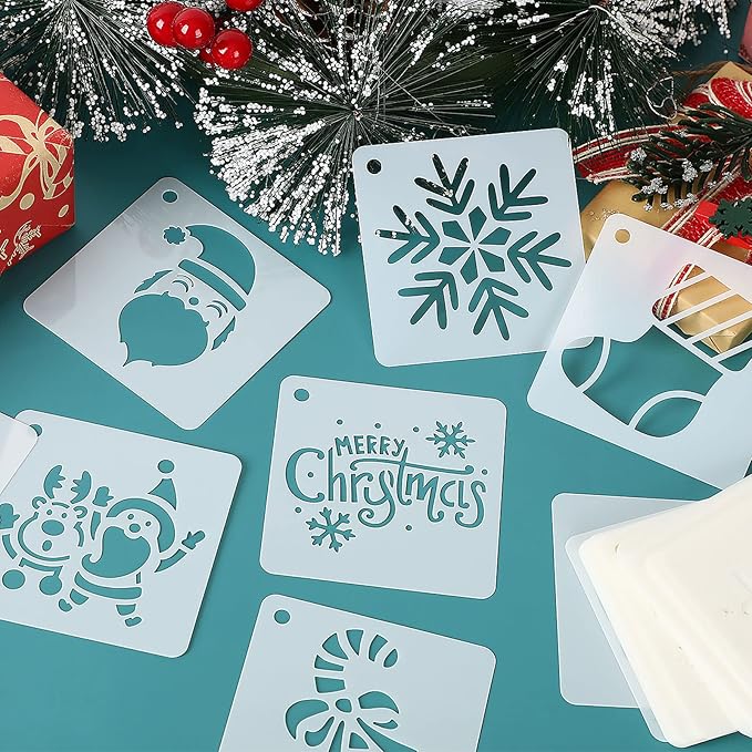 Augshy 56 Pack Christmas Dot Painting Templates Stencils DIY Christmas Pattern Stencils for Scrapbooking Drawing Wall Floor Decor DIY Rock Painting Art Projects (3inch)