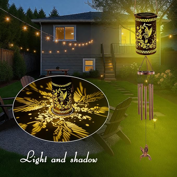 Solar Wind Chimes for Outside, 36" Hummingbird Hanging Solar Lantern for Mom, Christmas Windchimes Outdoors Mom Grandma Gifts,Garden Decor led Lights Wind Chime for Patio Yard, for Women Grandma