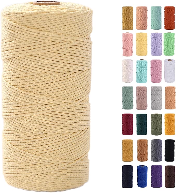 MAOQIAN Light Yellow Macrame Cord 2mm x 220Yards,Colored Cotton Rope Colorful Cotton Cord Soft Craft Cord Twine for Wall Hanging Plant Hangers Crafts Decorative Projects