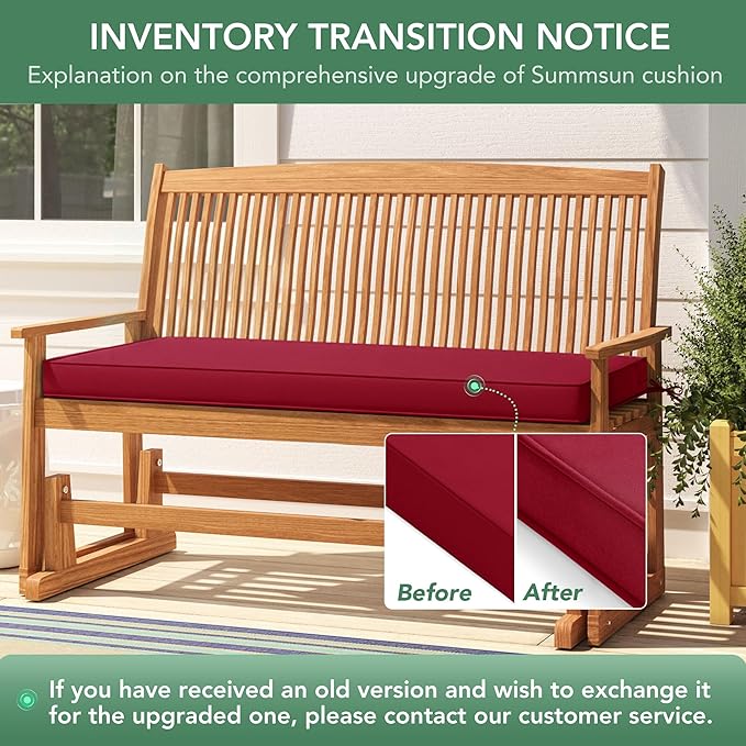 Outdoor Bench Cushion: Waterproof and Fade Resistant Patio Furniture Cushions - Non-Slip Bench Pad Cushion with Removable Cover for Garden Swing Porch Sofa Settee, 48 x 18 x 3 Inch, Burgundy