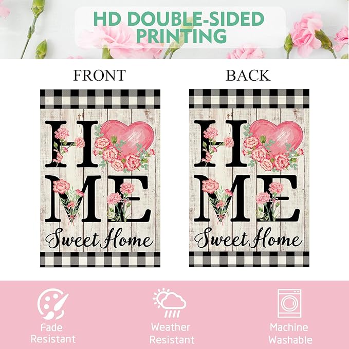 ORTIGIA Happy Mothers Day Garden Flag 12.5 x 18 Inch Double Sided Home Sweet Home Carnation Floral Flower Wedding Anniversary Yard Flag Summer Holiday Outdoor Outside Decoration