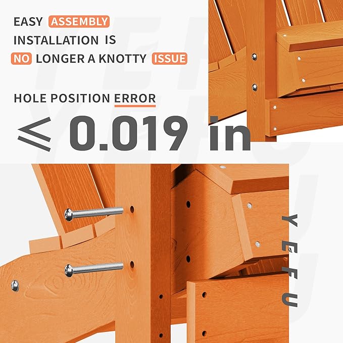 YEFU Adirondack Chairs Set of 2 Plastic Weather Resistant, Outdoor Chairs 5 Steps Easy Installation, Like Real Wood, Widely Used in Outdoor, Patio, Fire Pit, Deck, Outside, Garden Chairs (Tangerine)