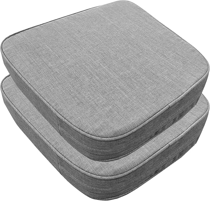 17"x 16"x 3" Patio Chair Cushions Set of 2, Waterproof Outdoor Chair Cushions, Patio Seat Cushion with Adjustable Ties, Light Grey