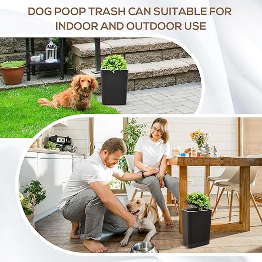 Dog Poop Trash Can Outside 3.96 Gal/15 L Plant Styled Dog Waste Trash Can with Lid 50 Pcs Plastic Waste Bags Outdoor Indoor Poop Container Slim Garbage Bin for Yard Garden Pet (Black)