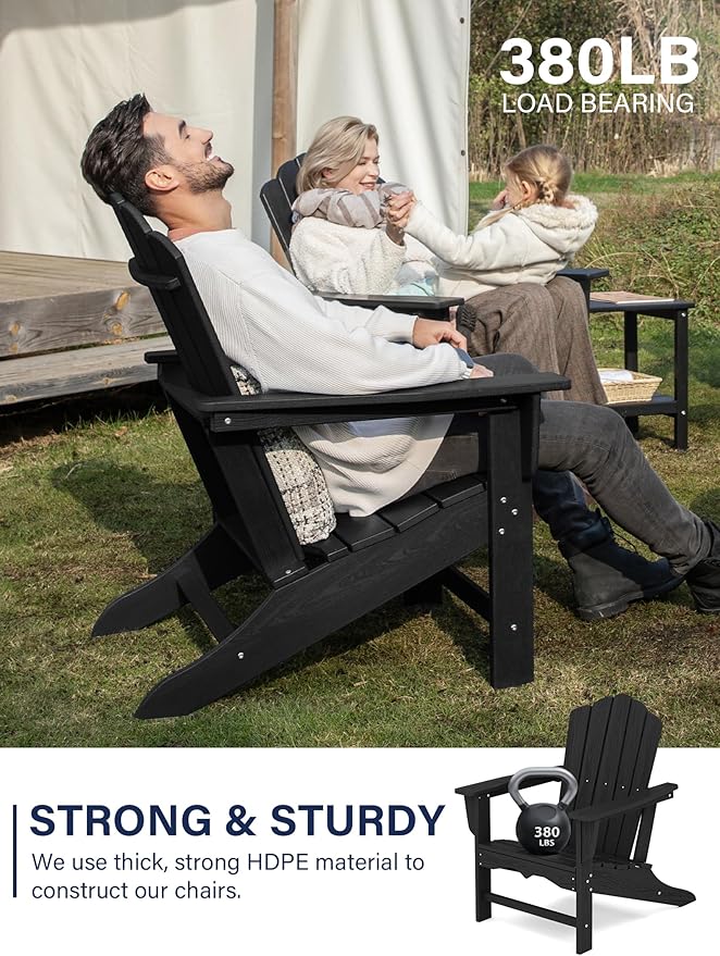 KINGYES HDPE Adirondack Chair, Classic All-Weather Adirondack Chair, Black