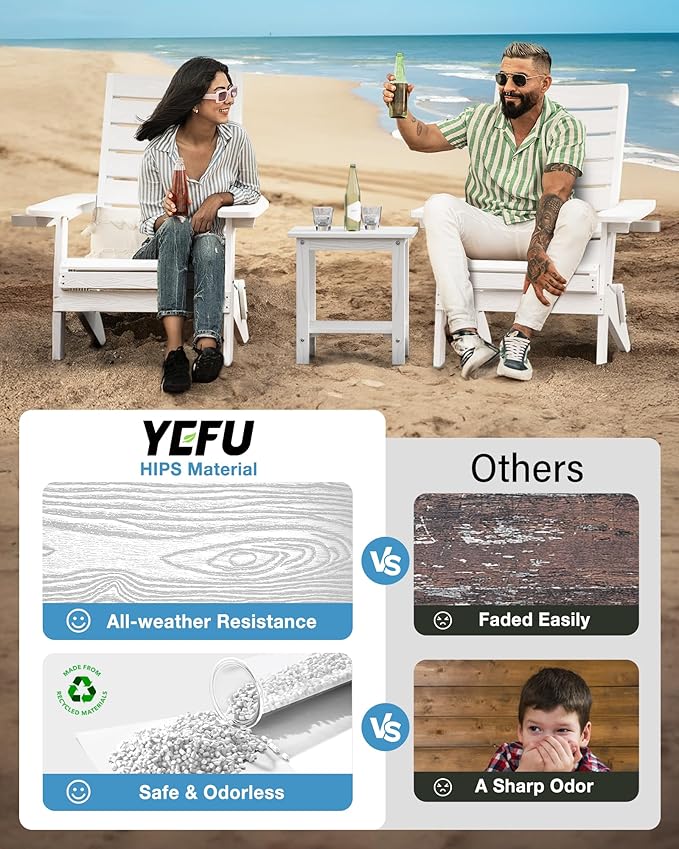 YEFU Adirondack Chair, Folding Adirondack Chairs Set of 4 with Arc Back & Cup Holder, Weather Resistant Plastic Oversized Chair for Outdoor Patio Lawn Garden Backyard Deck Fire Pit, White