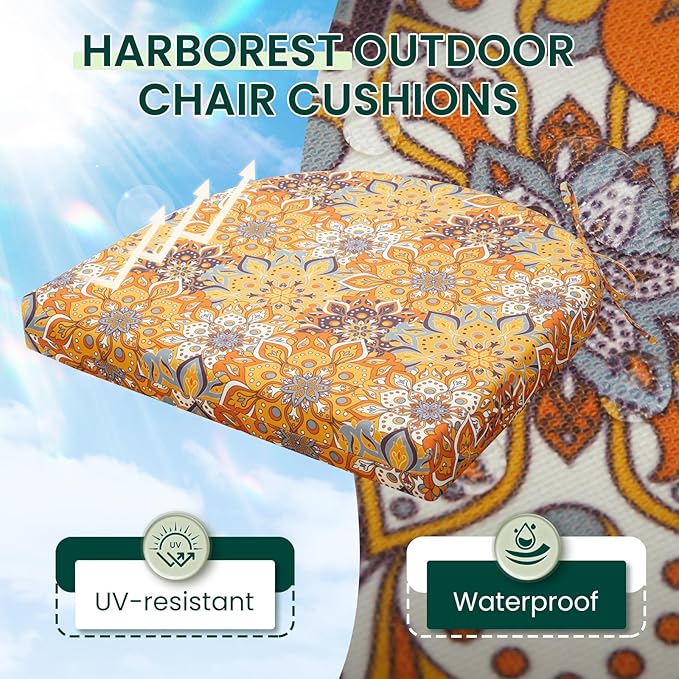 HARBOREST Outdoor Chair Cushions Set of 6, Water Resistant Patio Chair Cushions with Ties, Outdoor Seat Cushions for Patio Furniture, 17"x16"x2", Blooming