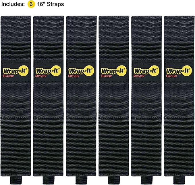 Twin-Straps by Wrap-It Storage - 16" (6-Pack) - Hook and Loop Hanging Cable Wrap for Multi-Purpose Cord and Hose Storage