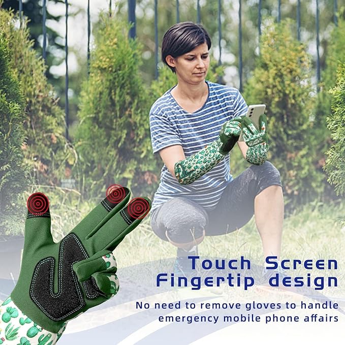 Schwer Gardening Gloves for Women, Rose Pruning Gloves with Forearm Protection, Touchscreen, Fingertip & Palm Strengthening, Breathable & Comfortable Long Garden Glove for Yard, Gardening Gifts, L