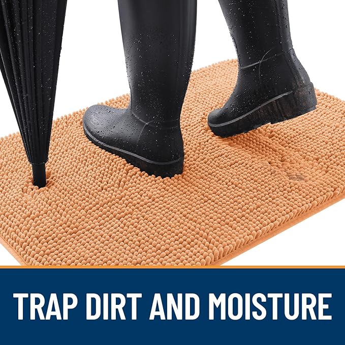 OLANLY Dog Door Mat for Muddy Paws 50x30, Absorbs Moisture and Dirt, Absorbent Non-Slip Washable Doormat, Quick Dry Chenille Mud Mat for Dogs, Entry Indoor Entryway Carpet for Inside Floor, Orange