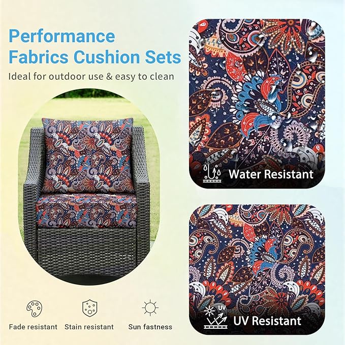 Outdoor Cushions for Patio Furniture,Outdoor Seat Cushion Set 24 x 24 x 5.75 Inch,Waterproof & Fade Resistant Outdoor Chair Cushions,Deep Patio Chair Cushion with Removable Cover,Artistic Floral