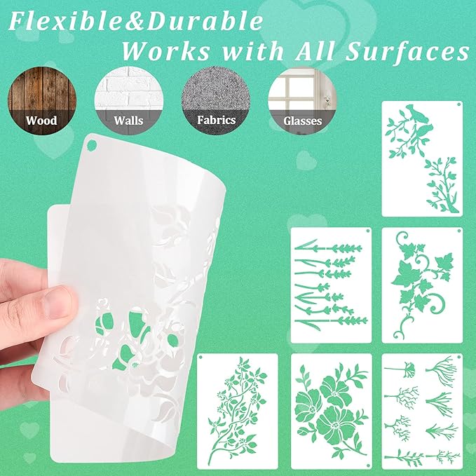 16 Pieces Wild Flower Stencils for Painting 4.3x6.3 Inch, Reusable Template DIY Small Flower Painting Stencils for Wood Canvas Journal Paper Fabric Floor Wall Card Handbags Purses Decor