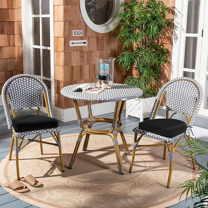Topotdor Outdoor Chair Cushions Set of 4, 17"x16"x2" Patio Chair Cushions for Outdoor Furniture, Round Corner Outdoor Seat Chair Pads with Ties for Patio Garden Dining Office, Black