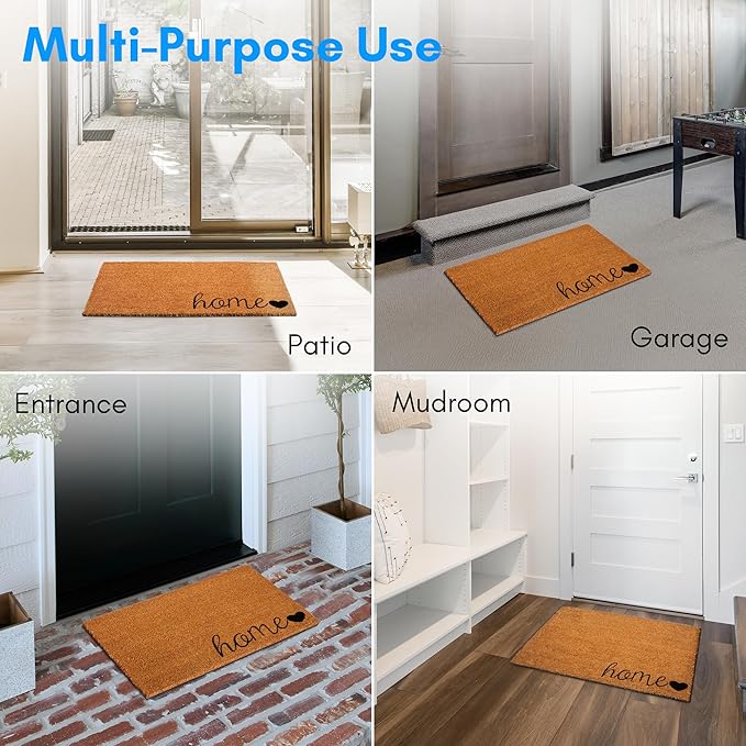 PLUS Haven Coconut Coir Home Entrance Door Mat – 17.5" x 30" | Home Sweet Home Heavy-Duty Doormat for Indoor & Outdoor Use | Durable & Eco-Friendly