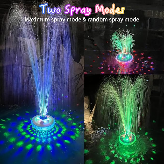 Floating Water Fountain with Underwater Lights, Powered Pump Outdoor, 2 Modes Sprinkler Waterfall Fountain for Inground Above Ground Pool, Pond-Light White-1PC