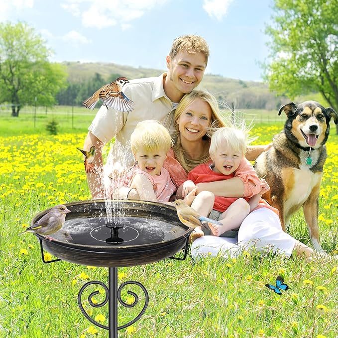 Metal Bird Bath for Outdoor, Garden Freestanding Birdbaths & Birdfeeders with Removable Bird Baths Feeder Bowl Heavy Duty 5 Prong Base for Outside Garden Patio Yard Lawn Decor (Vintage Gold)
