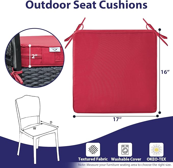 Outdoor Chair Cushions Set of 4,Waterproof Outdoor Seat Cushions for Patio Furniture,Patio Chair Cushion with Handle and Ties, Square Out Door Chair Pads,17" x 16" x 2", Burgundy