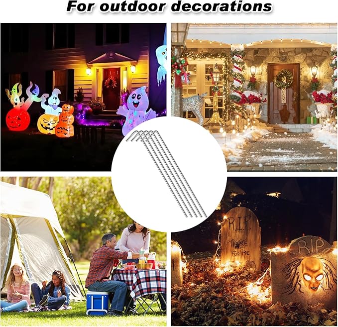 FEED GARDEN 7 Inch Tent Stakes 50 Pack Yard Inflatable Stakes for Outdoor Decorations Metal Pegs Heavy Duty Garden Hooks Camping Tent Spikes for Canopies, Tarp and Outdoor Christmas Decorations